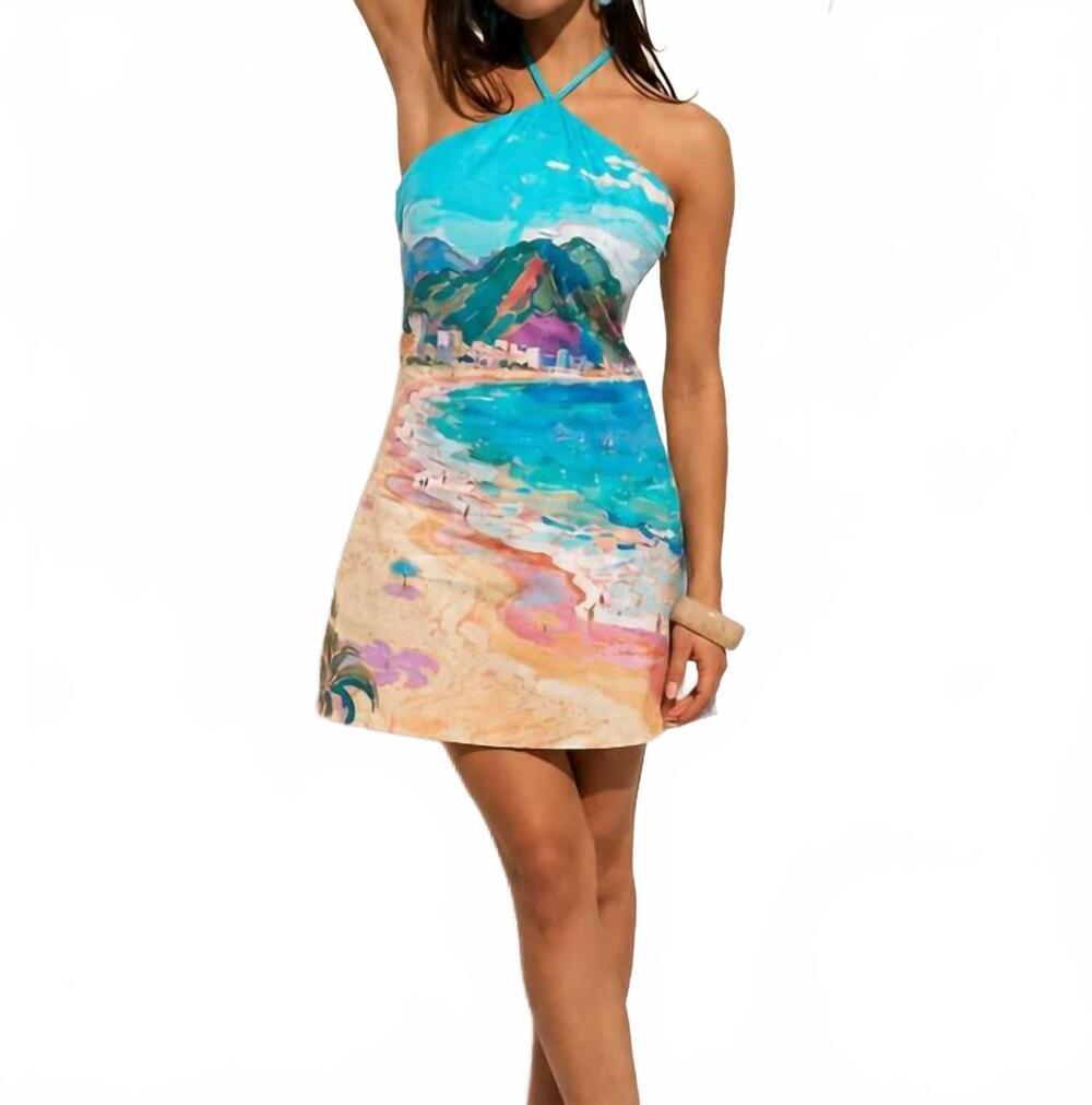 NEW PRETTY FOLLIES painted mountain shore mini dress in multi